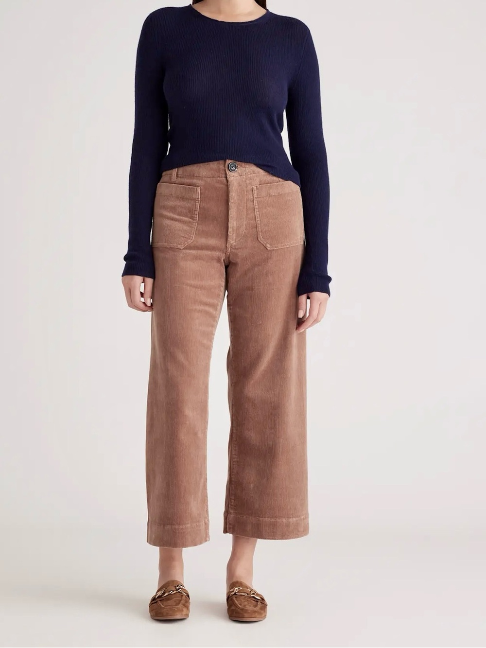 Quince Organic Cotton Stretch Corduroy Wide Leg Crop Pants Tan Beige Size 12